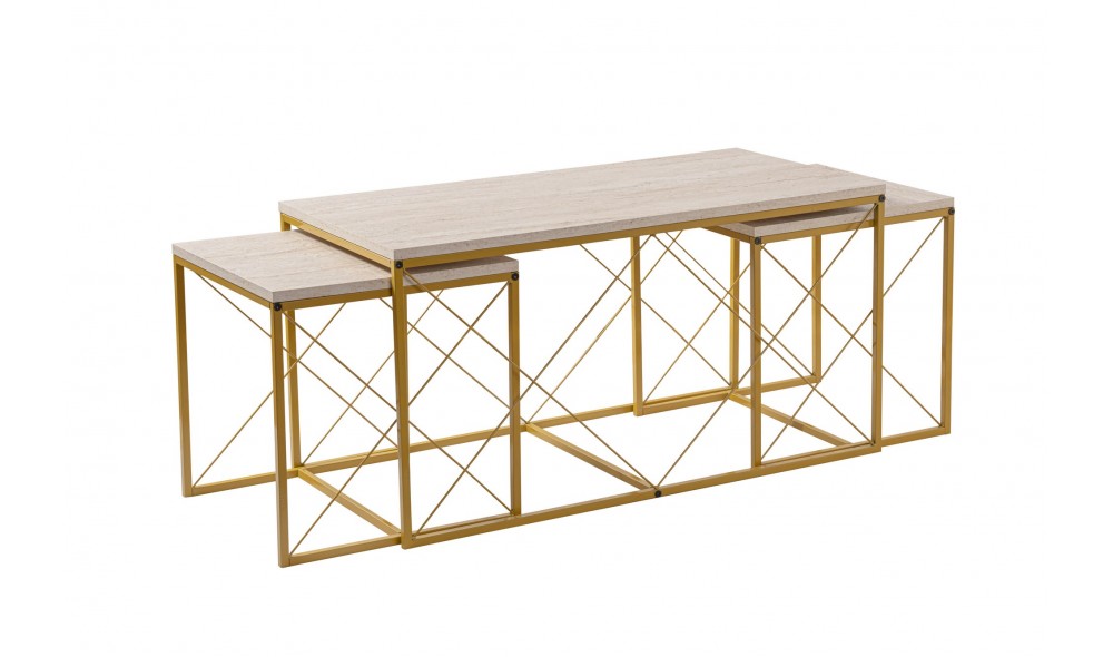 Set masuta de cafea, Defne, Travertin Aur, 100 x 52 x 50 cm