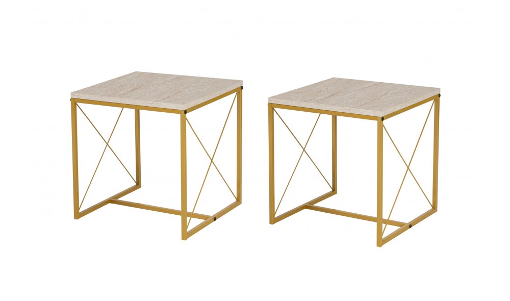 Set masuta de cafea, Defne, Travertin Aur, 100 x 52 x 50 cm