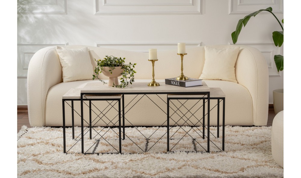 Set masuta de cafea, Defne, Travertin Negru, 100 x 52 x 50 cm