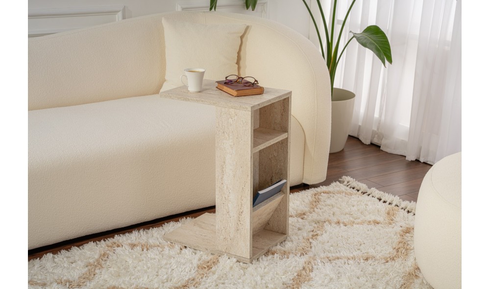 Masa laterala, Filinta, Travertin, 30 x 63 x 40 cm