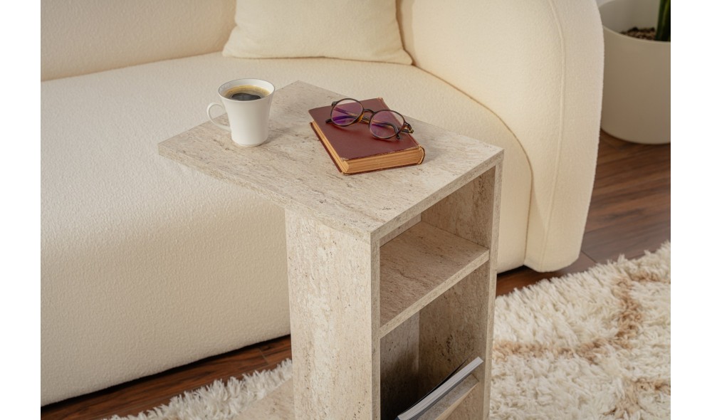 Masa laterala, Filinta, Travertin, 30 x 63 x 40 cm