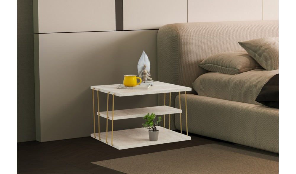 Masa laterala, Lifon, Travertin Aur, 50 x 33 x 40 cm