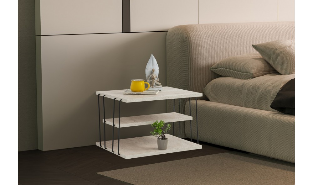 Masa laterala, Lifon, Travertin Negru, 50 x 33 x 40 cm