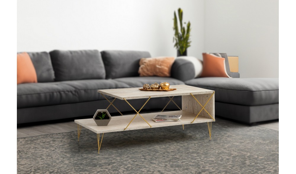 Masuta de cafea, Loire, Travertin Aur, 100 x 40 x 50 cm