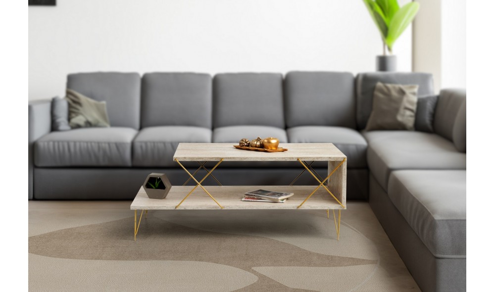 Masuta de cafea, Loire, Travertin Aur, 100 x 40 x 50 cm