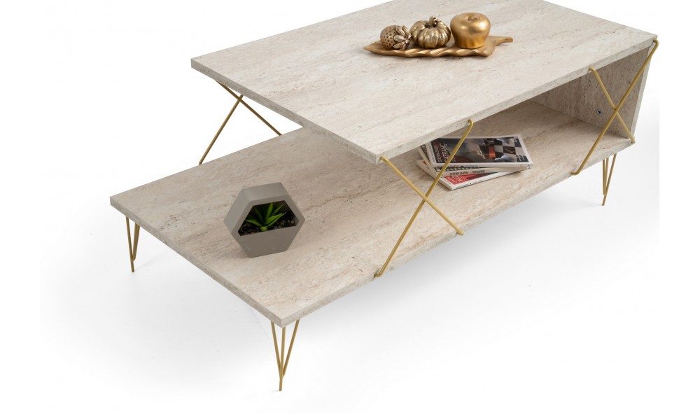 Masuta de cafea, Loire, Travertin Aur, 100 x 40 x 50 cm