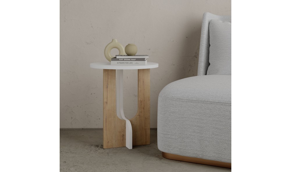 Tabel lateral Luna - Alb, Stejar 40 x 47 x 40 cm
