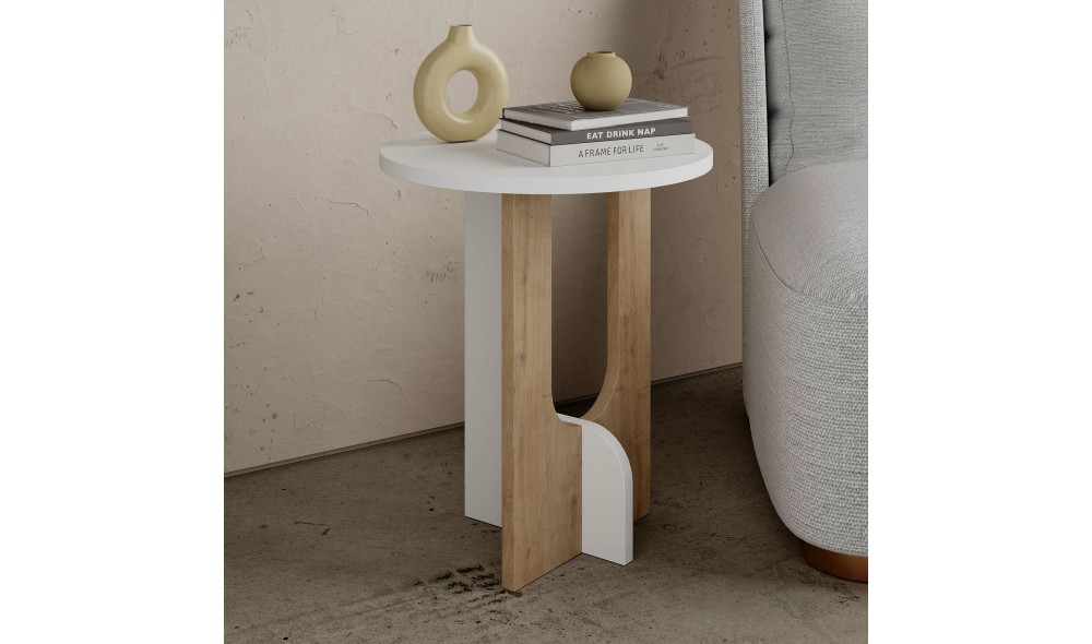 Tabel lateral Luna - Alb, Stejar 40 x 47 x 40 cm