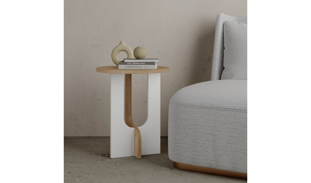 Tabel lateral Luna - Stejar, Alb 40 x 47 x 40 cm