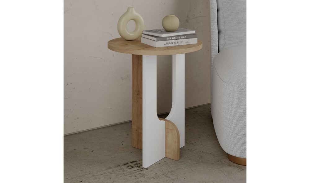 Tabel lateral Luna - Stejar, Alb 40 x 47 x 40 cm