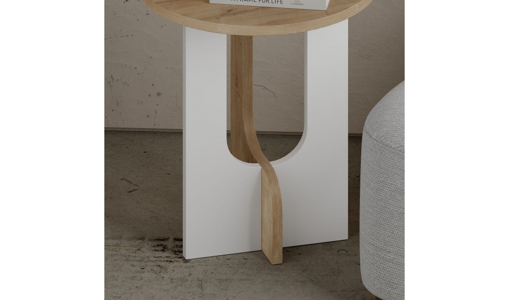Tabel lateral Luna - Stejar, Alb 40 x 47 x 40 cm