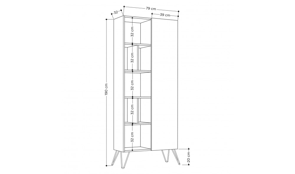 Raft de carti Biblioteca Jedda - Alba 79 x 190 x 32 cm