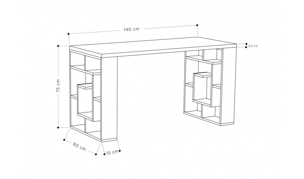 Birou de studiu Labirint - stejar alb, inchis 140 x 75 x 60 cm