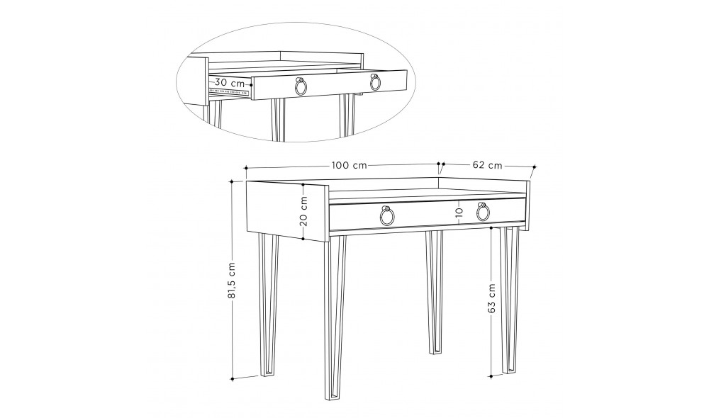 Birou de studiu Burete - Alb 100 x 81 x 62 cm