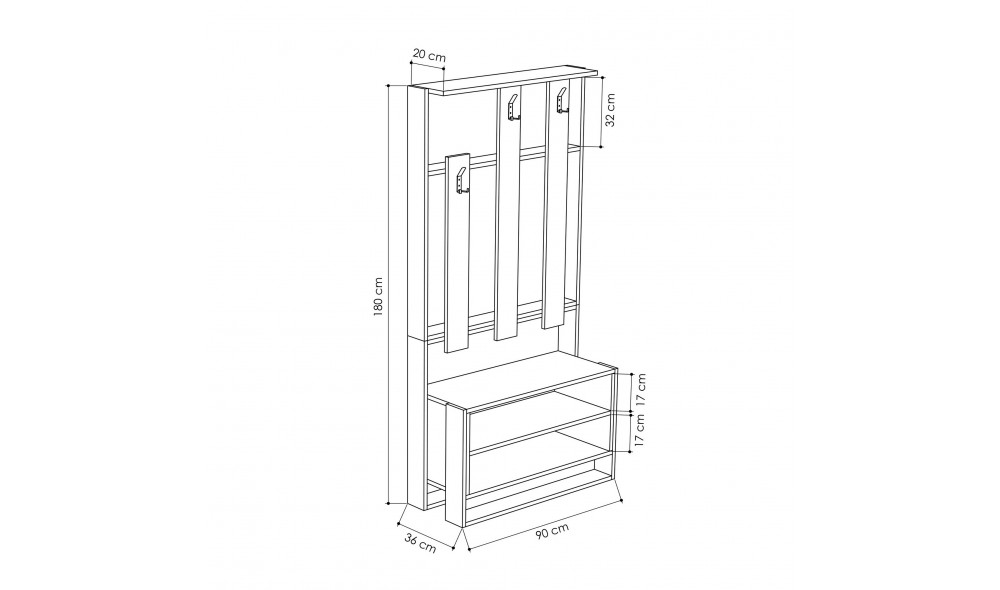 Sala Stand Chester - Alb, Alb 90 x 180 x 36 cm