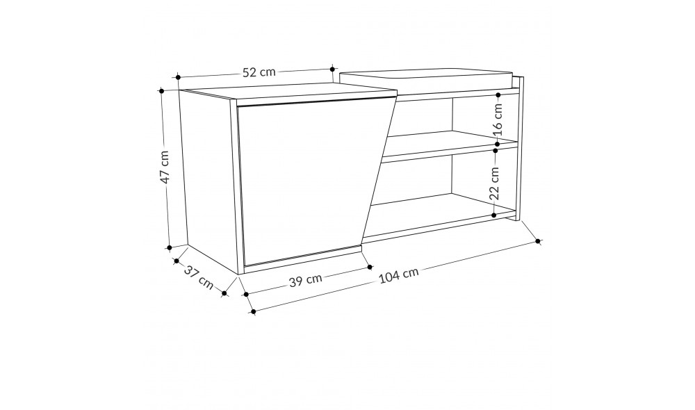 Dulap de incaltaminte Fiona - Stejar, Antracit 104 x 37 x 47 cm