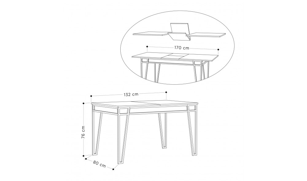 Masa de sufragerie extensibila Pal - Alb 132 x 76 x 80 cm