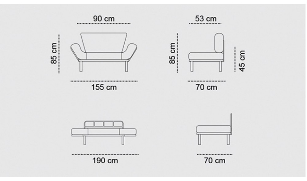 Canapea extensibila cu 2 locuri Nitta - Albastru Petrol 70 x 85 x 155 cm