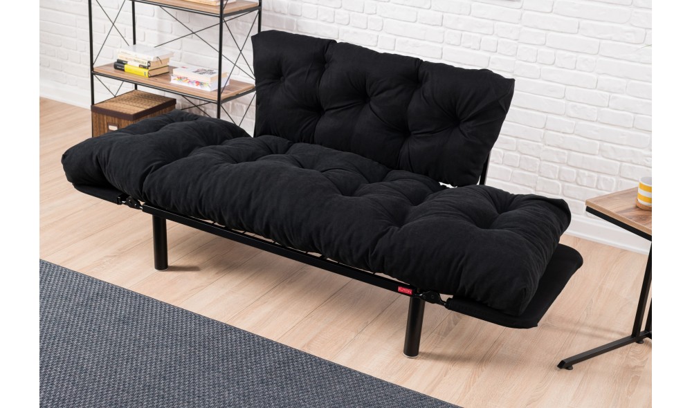 Canapea extensibila cu 2 locuri Nitta - Negru 70 x 85 x 155 cm