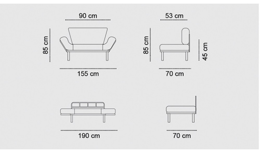 Canapea extensibila cu 2 locuri Nitta - Negru 70 x 85 x 155 cm