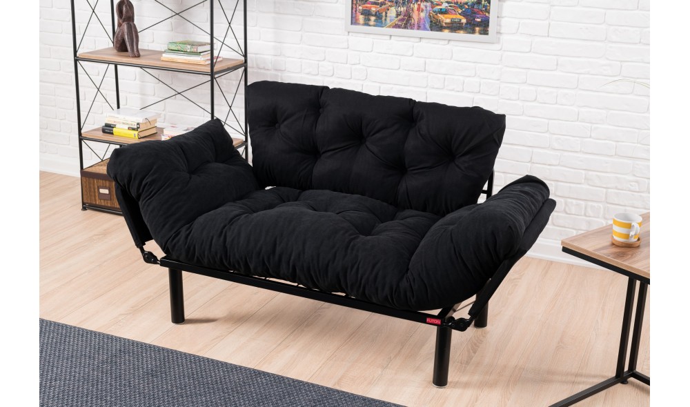 Canapea extensibila cu 2 locuri Nitta - Negru 70 x 85 x 155 cm