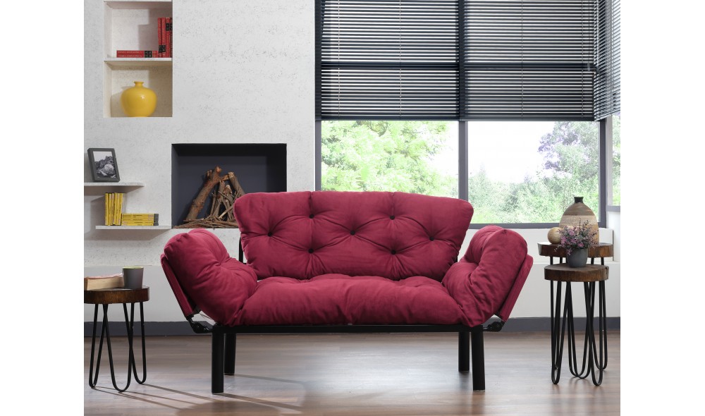 Canapea extensibila cu 2 locuri Nitta - Maroon 70 x 85 x 155 cm