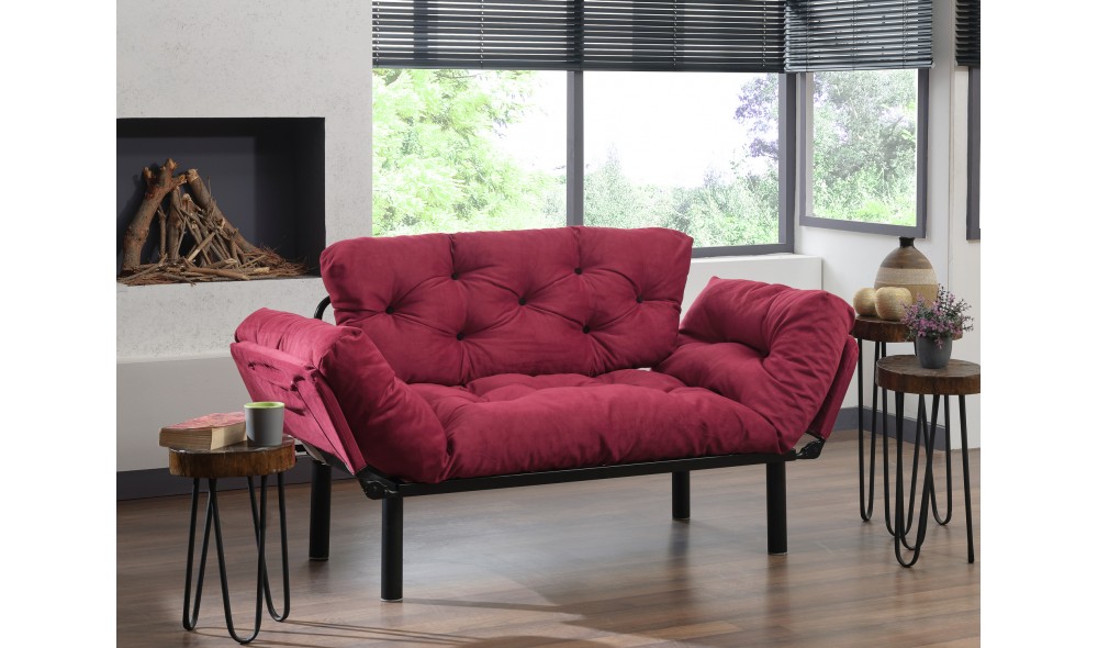 Canapea extensibila cu 2 locuri Nitta - Maroon 70 x 85 x 155 cm