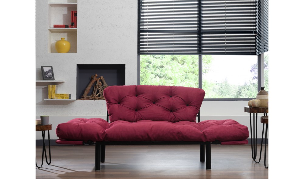 Canapea extensibila cu 2 locuri Nitta - Maroon 70 x 85 x 155 cm