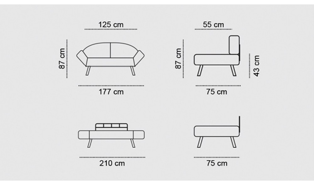 Canapea extensibila cu 2 locuri Genzo - Crema