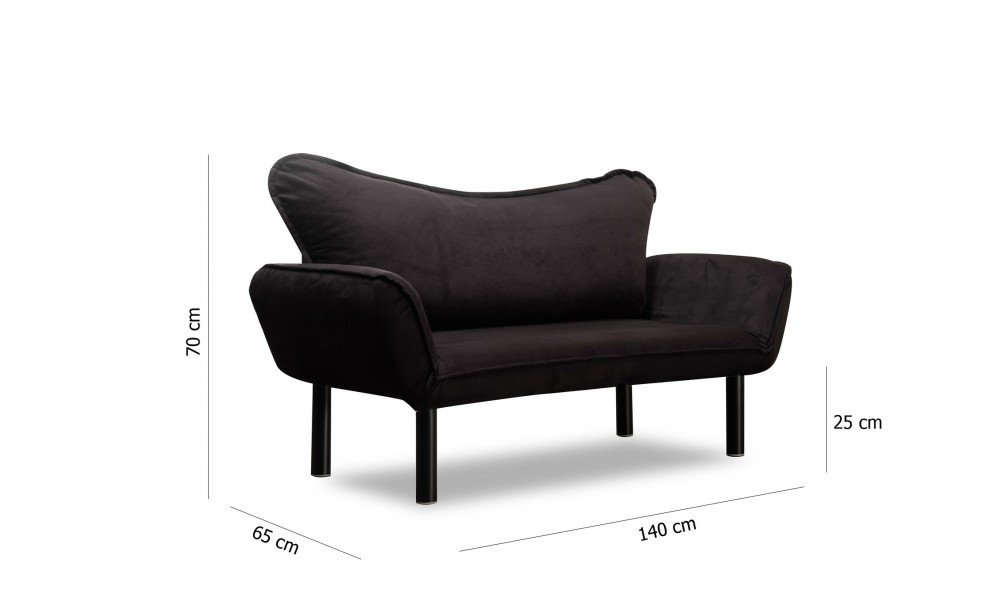 Canapea extensibila cu 2 locuri Chatto - Negru 65 x 70 x 140 cm