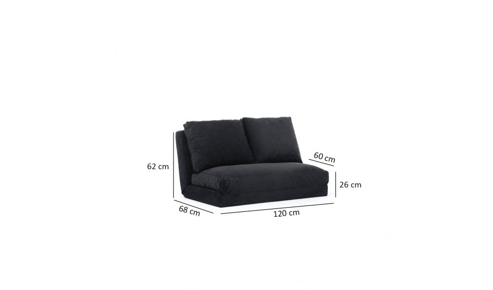 Canapea extensibila cu 2 locuri Taida - Negru 68 x 62 x 120 cm