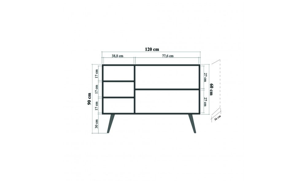 Consola, Mega - 729, Stejar Sonoma, 120 x 90 x 36 cm