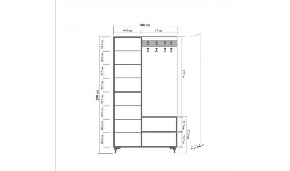 Antreu, Inci-200, Stejar Sonoma, 100 x 190 x 36 cm