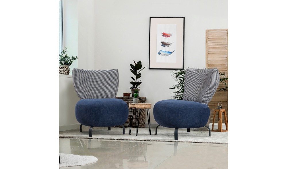 Set fotoliu, Set Loly - Albastru inchis, 64 x 84 x 74 cm