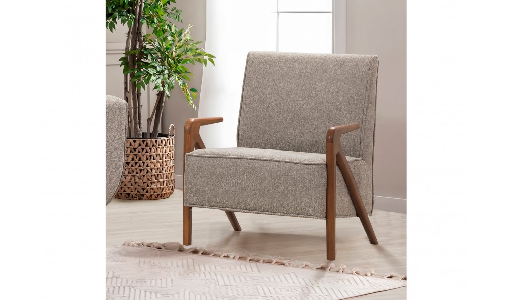 Fotoliu, Larus Wood Berjer - Nuc, Gri, 70 x 90 x 86 cm