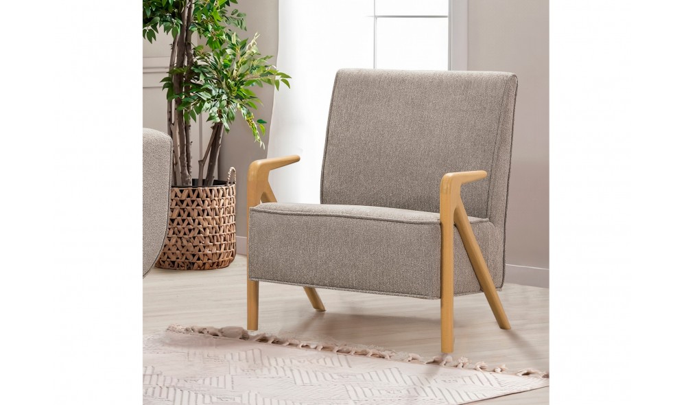 Fotoliu, Larus Wood Berjer - Stejar, Gri, 70 x 90 x 86 cm