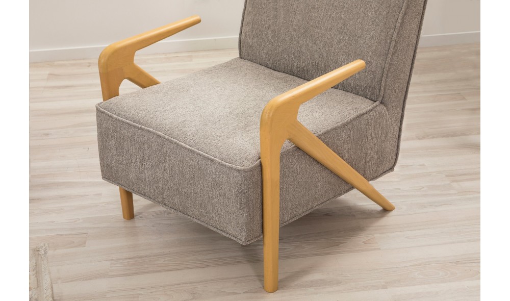 Fotoliu, Larus Wood Berjer - Stejar, Gri, 70 x 90 x 86 cm