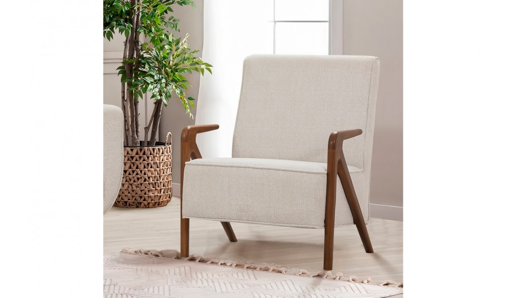 Fotoliu, Larus Wood Berjer - Nuc, Crem, 70 x 90 x 86 cm