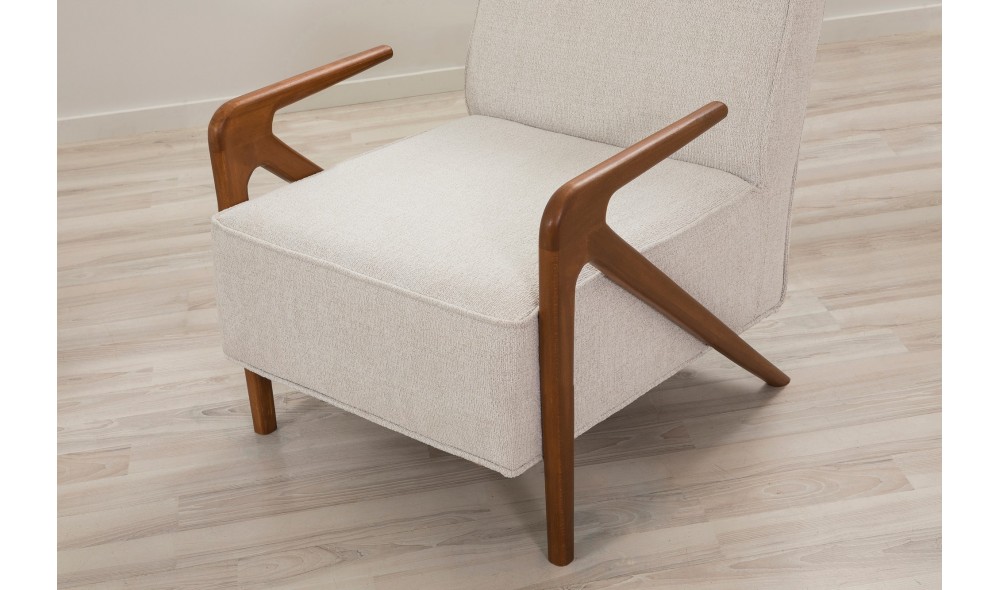 Fotoliu, Larus Wood Berjer - Nuc, Crem, 70 x 90 x 86 cm