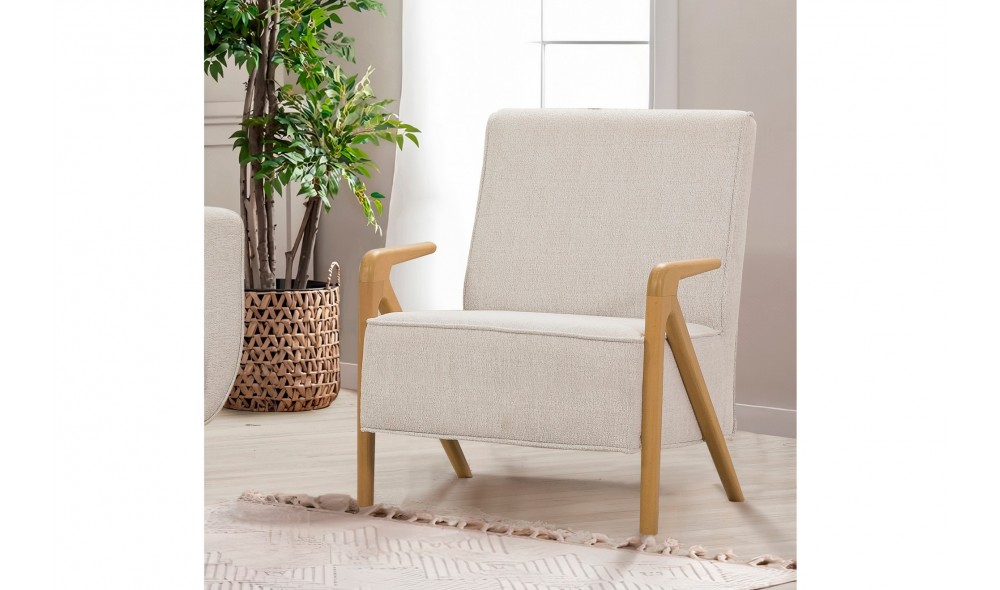 Fotoliu, Larus Wood Berjer - Stejar, Ecru, 70 x 90 x 86 cm