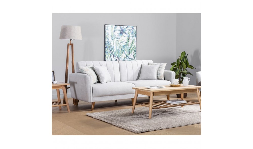 Canapea extensibila cu 3 locuri, Aqua - Crema, 210 x 85 x 82 cm