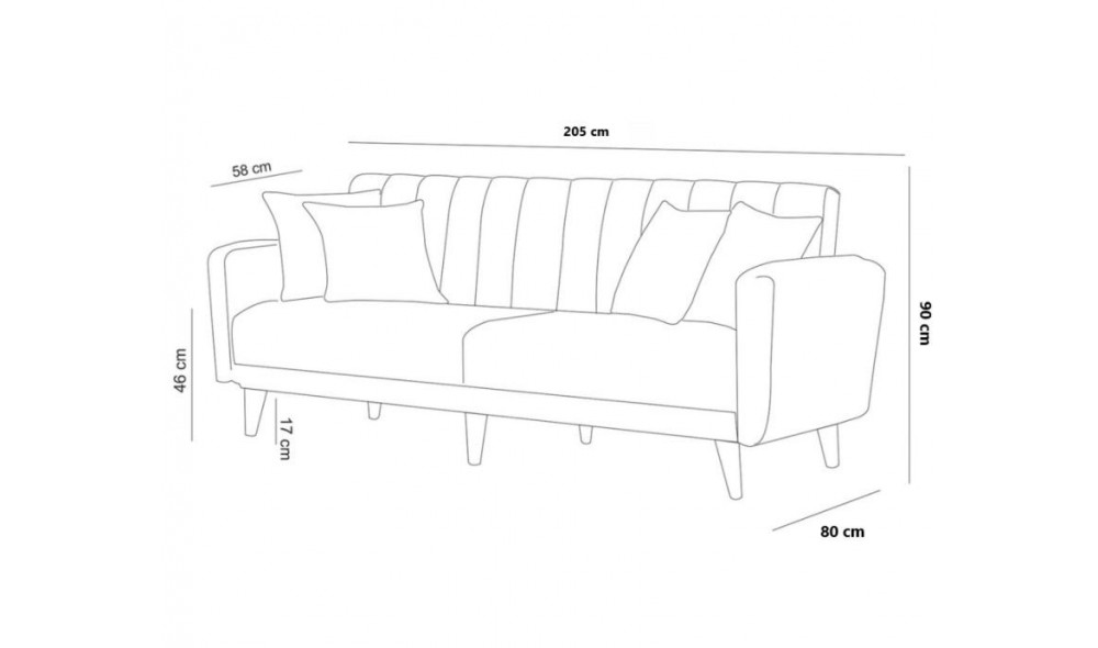 Canapea extensibila cu 3 locuri, Aqua - Gri, 210 x 85 x 82 cm