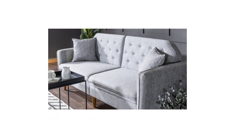 Canapea extensibila cu 3 locuri, Terra - Gri, 202 x 83 x 82 cm