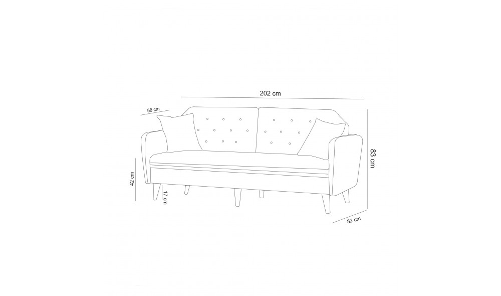 Canapea extensibila cu 3 locuri, Terra - Albastru inchis, 202 x 83 x 82 cm