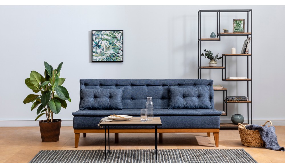 Canapea extensibila cu 3 locuri, Fuoco - Albastru inchis, 180 x 78 x 80 cm