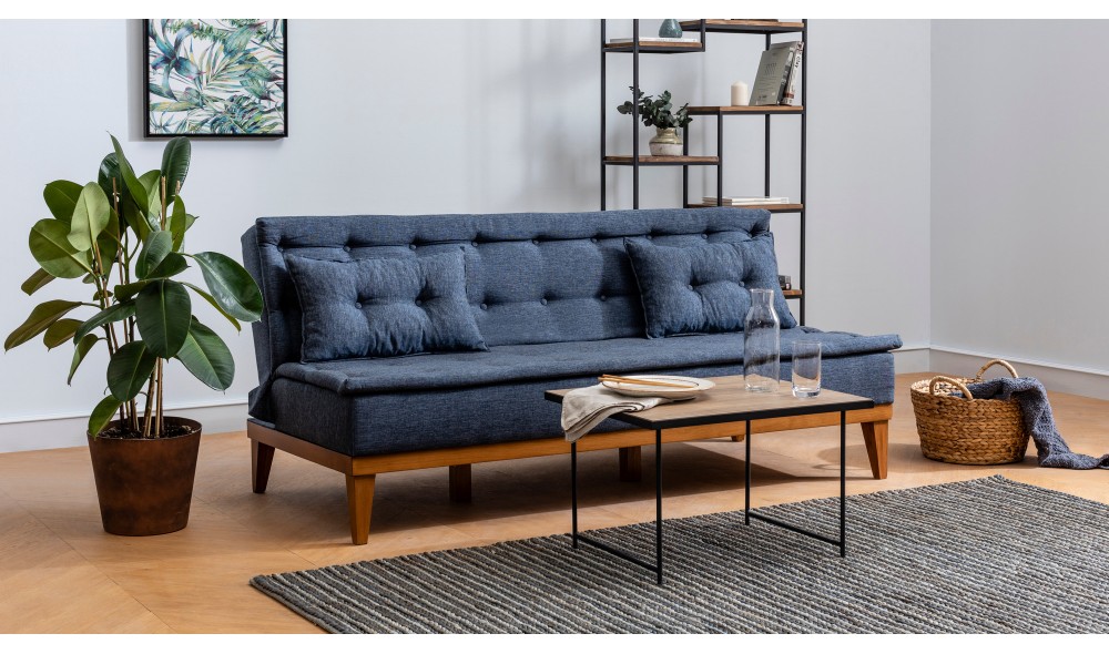 Canapea extensibila cu 3 locuri, Fuoco - Albastru inchis, 180 x 78 x 80 cm