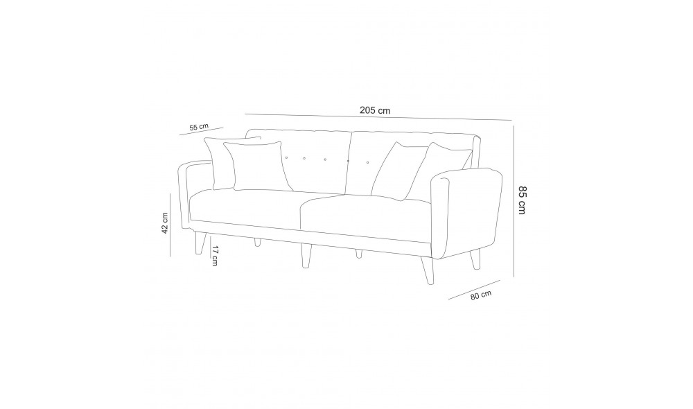 Canapea extensibila cu 3 locuri, Aria - Gri, 205 x 85 x 80 cm