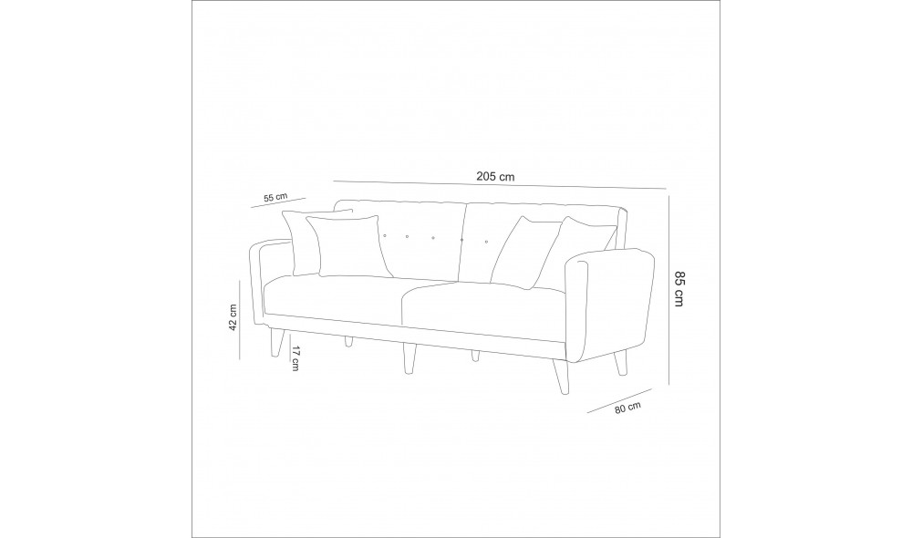 Canapea extensibila cu 3 locuri, Aria - Albastru inchis, 205 x 85 x 80 cm