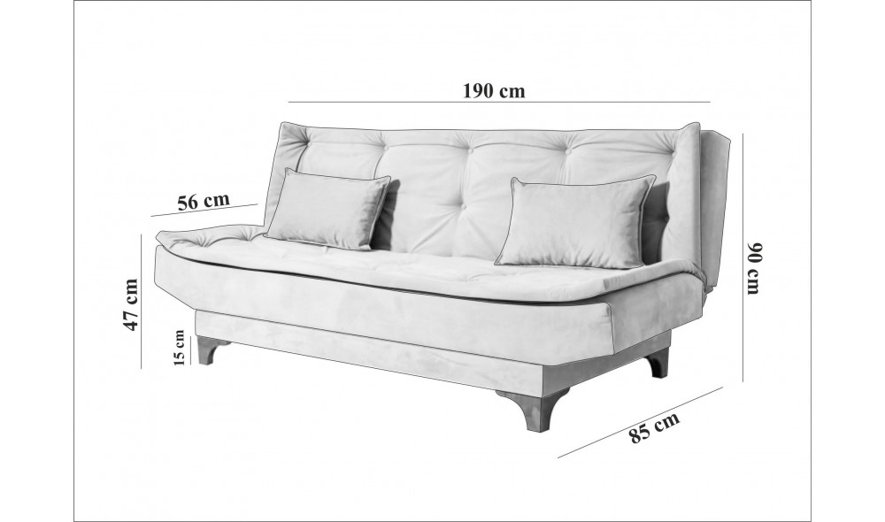 Canapea extensibila cu 3 locuri, Kelebek - Stanca, 190 x 90 x 85 cm
