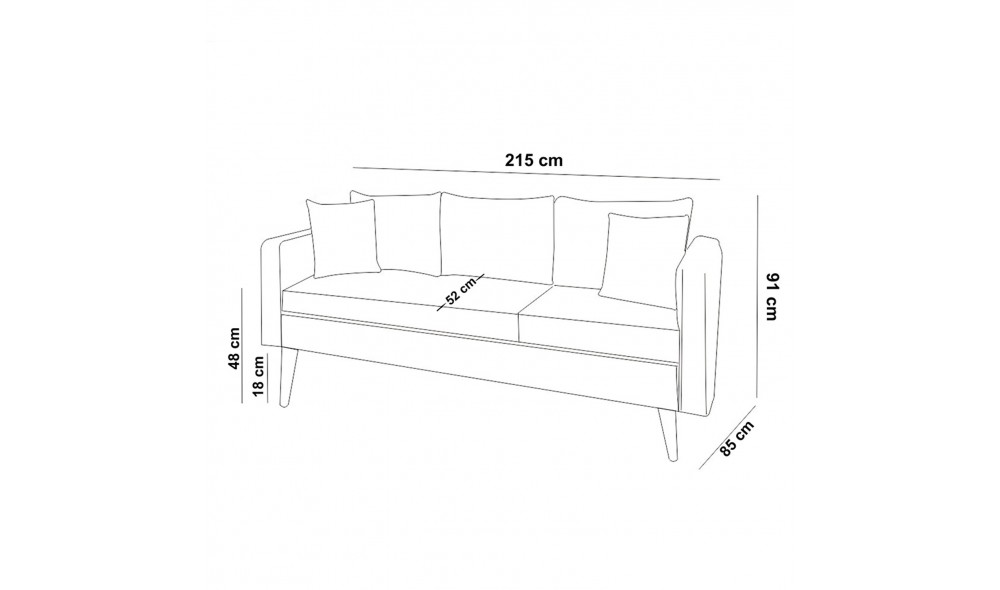 Canapea 3 locuri, Sofia - Sea Green, 215 x 91 x 85 cm